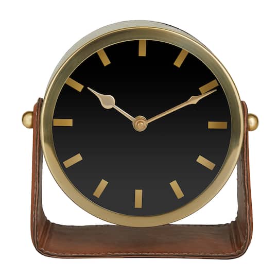 Stainless Steel Clock with Leather Stand